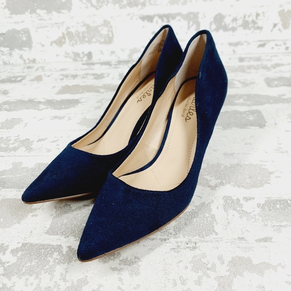 Charles By Charles David Navy Blue Suede Leather Slip On Pointy Toe Heels M201 - Picture 2 of 12